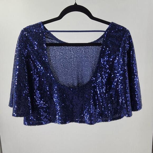 Foreign Exchange sequin women's crop party top blue boxy Sz small Festival Rave - Picture 2 of 7